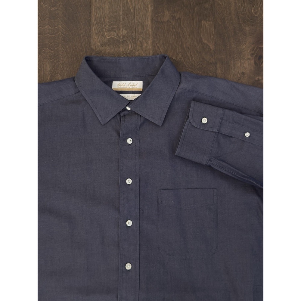 Gold Label Roundtree & Yorke Mens Blue Button Down Cotton Twill Shirt 17.5-33